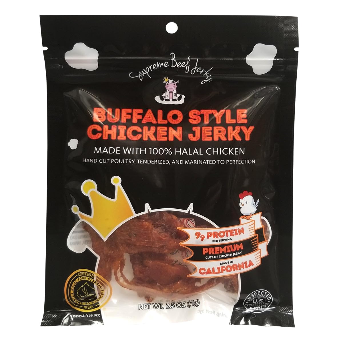 Supreme Beef Jerky, Halal Chicken Jerky, Zabiha Halal Certified Jerky, Handcrafted Gourmet Meat Snacks, 2.5 oz Buffalo Style Chi