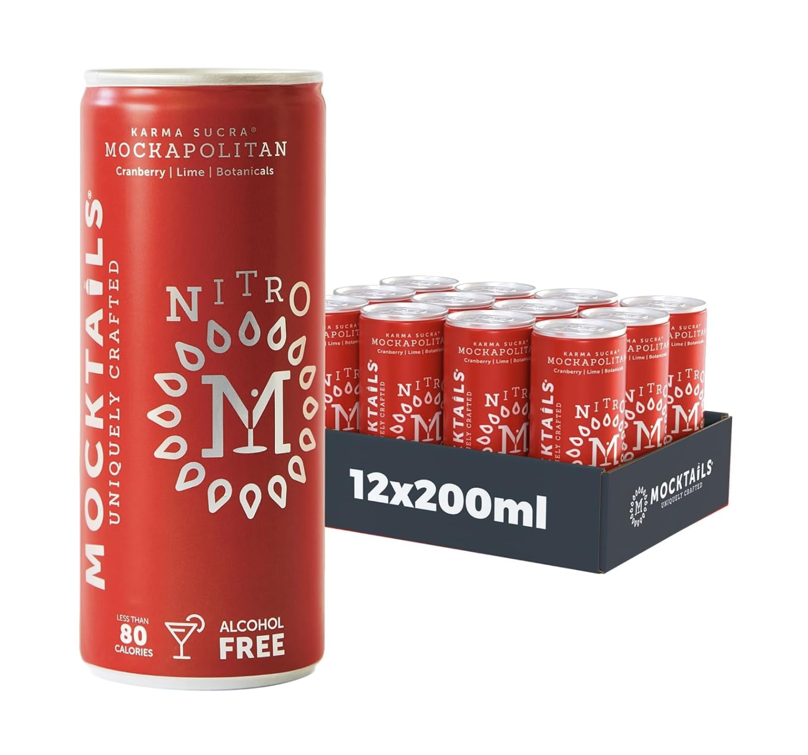 MOCKTAILS Non-Alcoholic Cosmopolitan Mockapolitan Pack of 12 | Vegan, Non-GMO, Low Calorie, 12x200ml Canned Mocktails