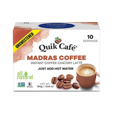 Quik Caf   Unsweetened Madras Coffee - 10 Count - All Natural Preservative Free Authentic Instant Coffee Latte