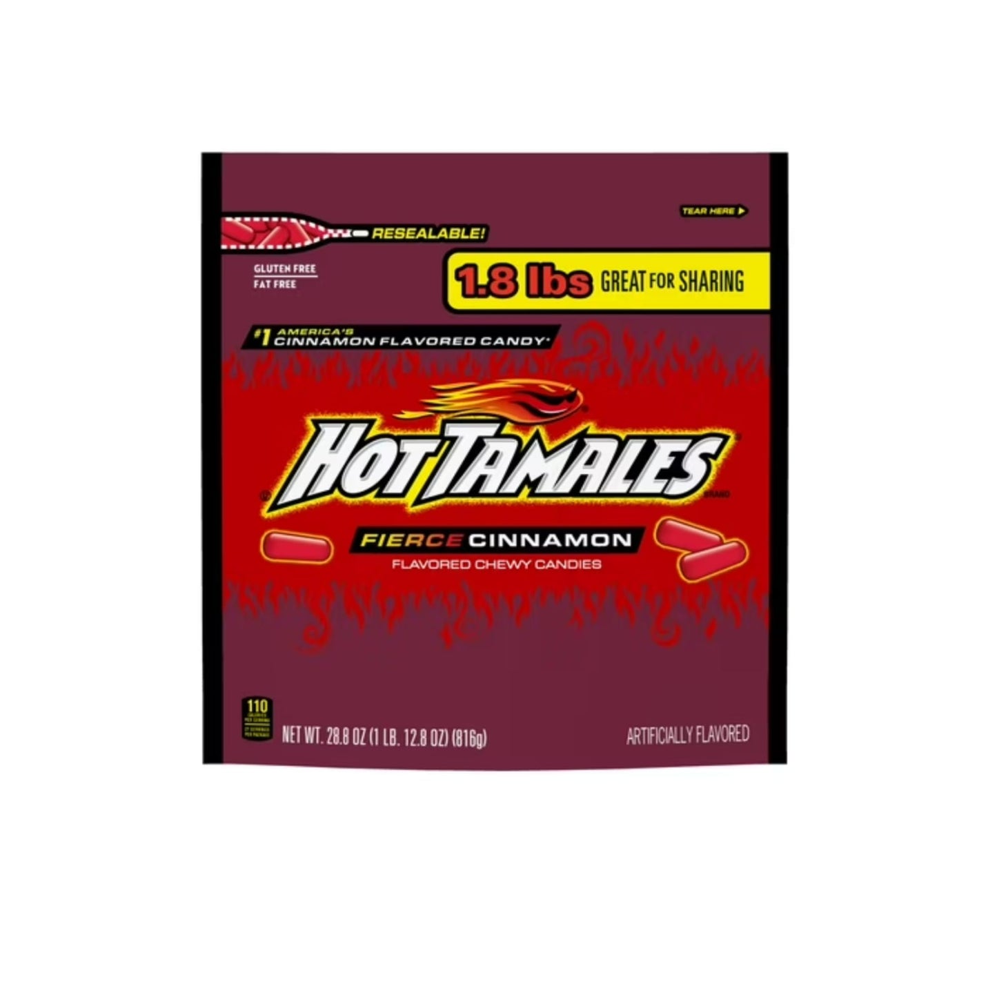 HOT TAMALES Cinnamon Candy - Bulk Pack of 2 Bags, 1.8 Pounds Each, Great for Sharing