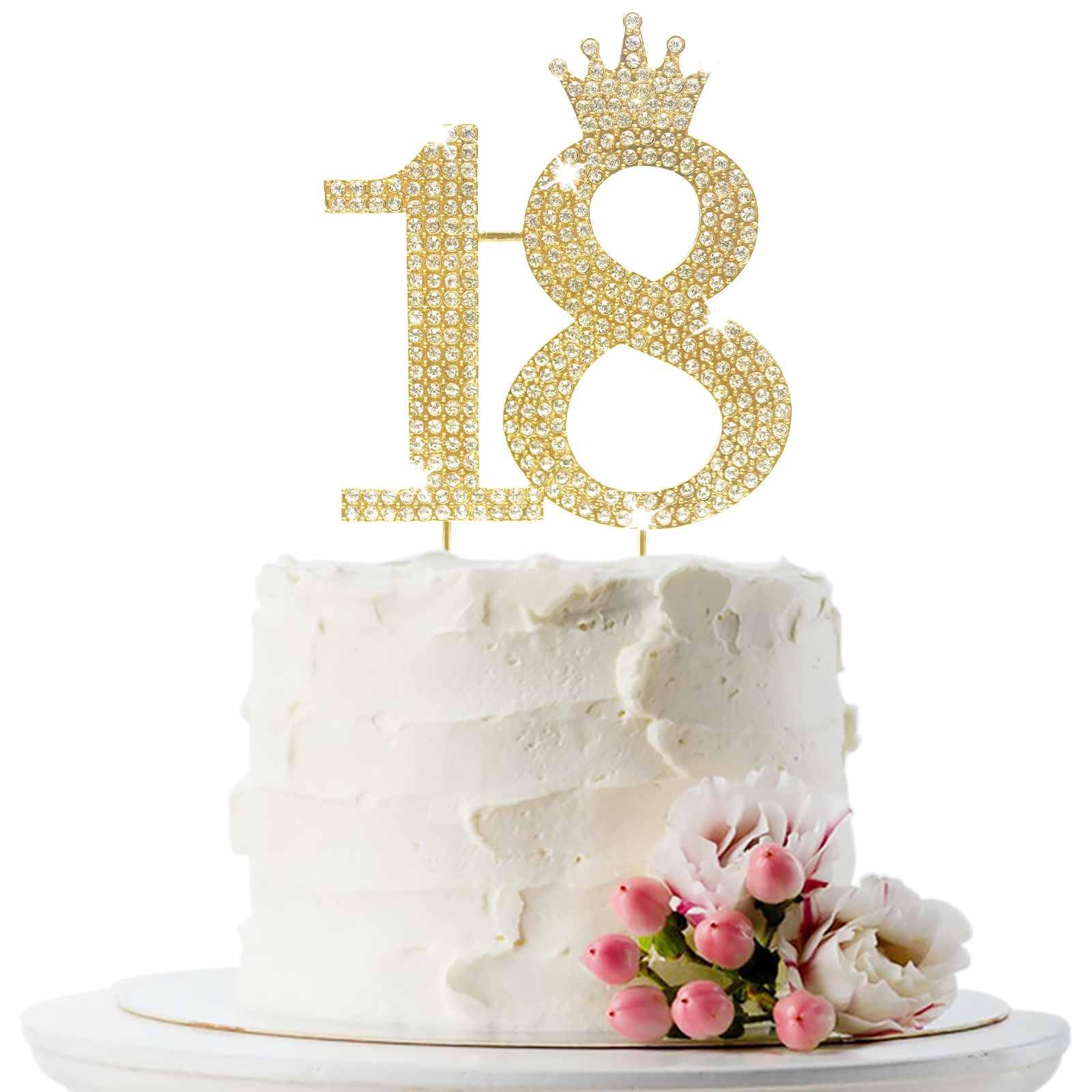 18Th Birthday Cake Topper Elegant Happy Anniversary Cake Topper With Rhinestones And Little Gold Crown Sweet Birthday Cake Decoration Gifts For Girls And Boys Daughter