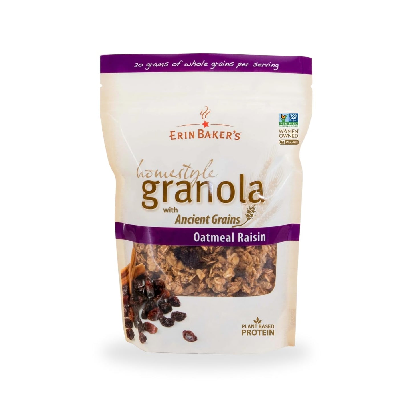 Erin Baker's Homestyle Granola Cereal with Ancient Grains, Oatmeal Raisin - Made from Natural Ingredients, Source of Plant-Based