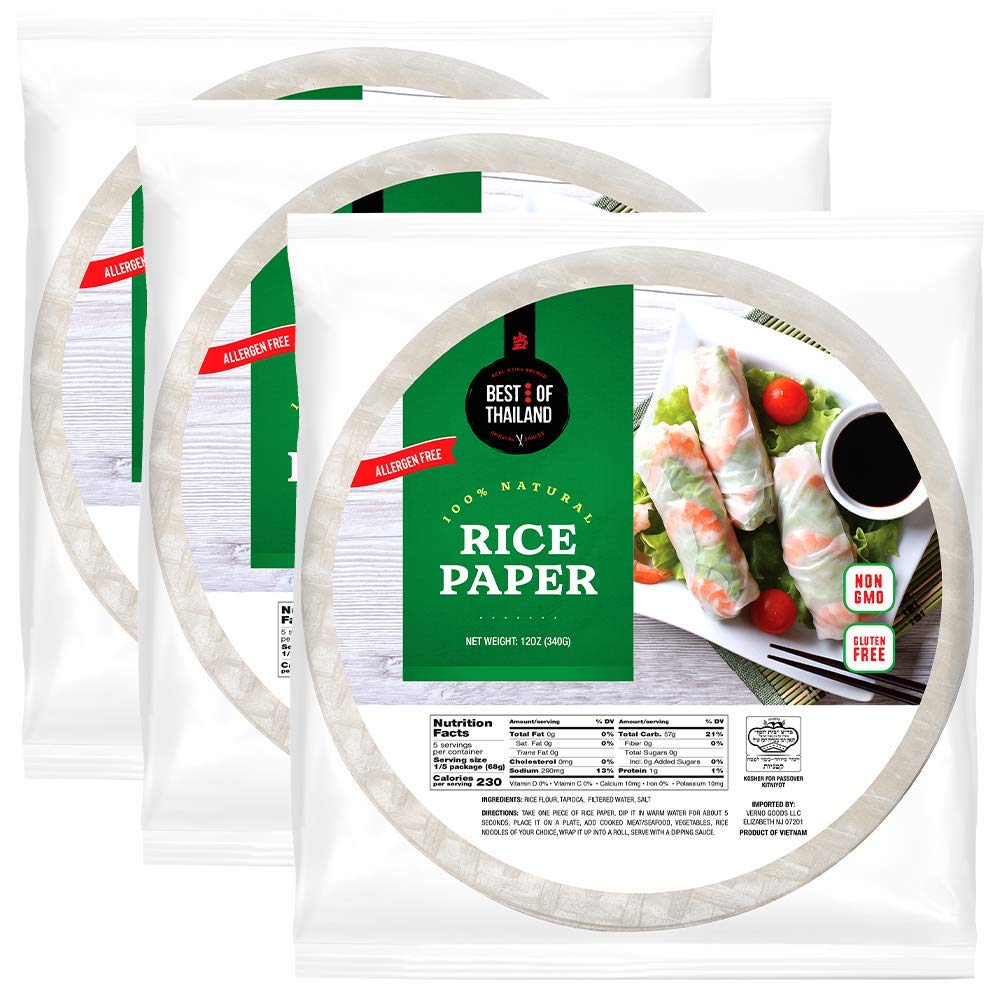Best Of Thailand [Round] White Rice Paper Wraps 3 Pack | Perfect For Fresh Spring Rolls & Dumplings | Non-Gmo, Gluten-Free, Vega