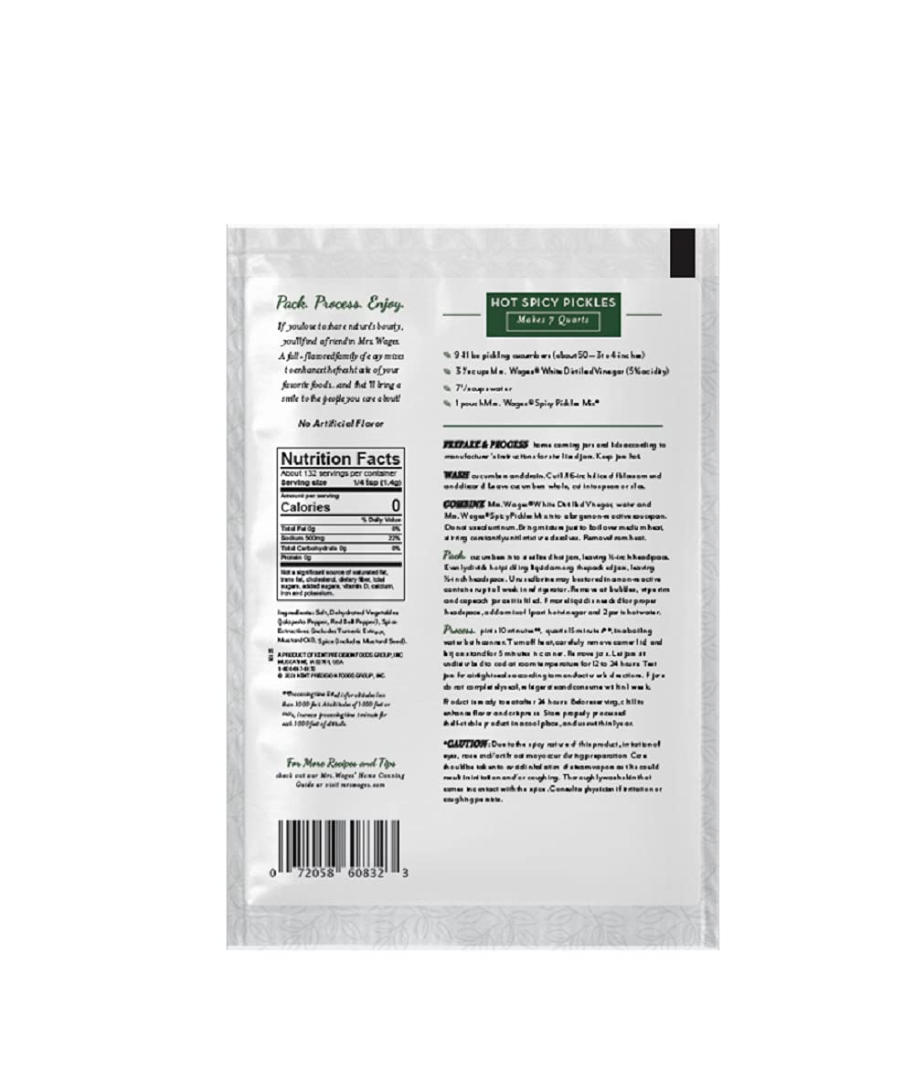 Mrs. Wages Hot Spicy Pickles Quick Process Mix, Simple-To-Use, Flavorful Spice, Easy Way to Make Pickles, Zesty Jalapeno Pepper