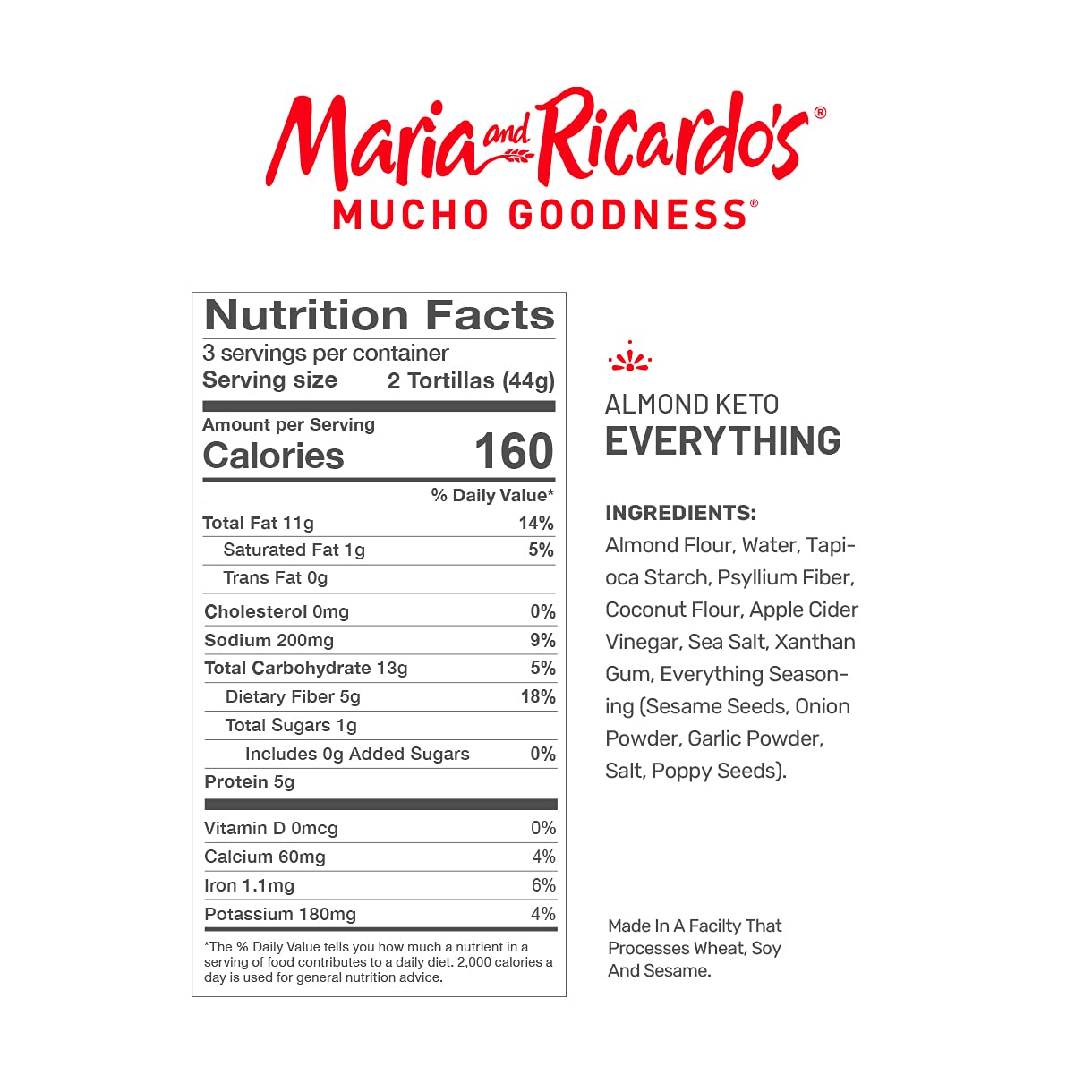 Maria & Ricardo s KETO Tortillas | Almond  Everything Seasoning  | Low Carb | Grain Free | Paleo | Non GMO | Vegan | Gluten F