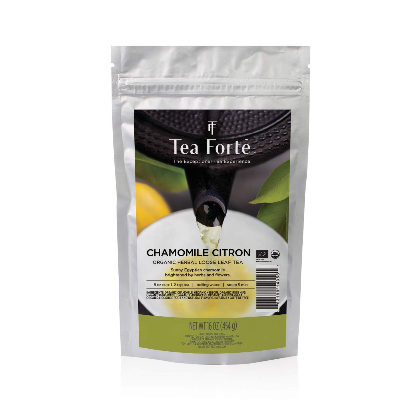Tea Forte Chamomile Citron Herbal Tea Blend, Caffeine-Free, 1 Pound Resealable Bag, Makes 160-175 Cups, Model FO355