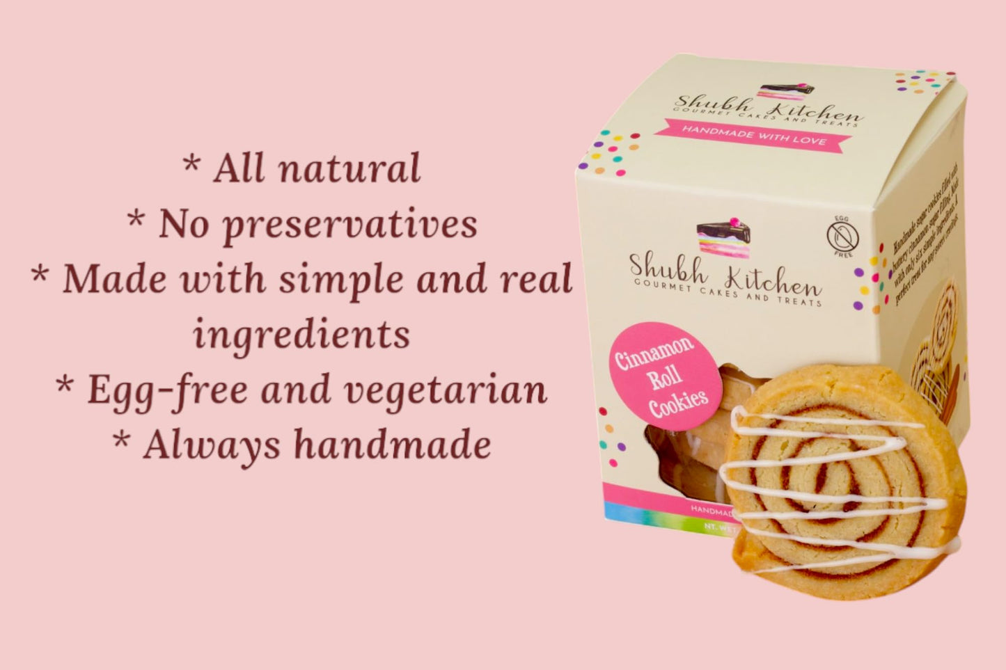 Shubh Kitchen Cinnamon Roll Sugar Cookies, Gourmet, Egg-Free, Vegetarian, Handmade, 5 oz Pack