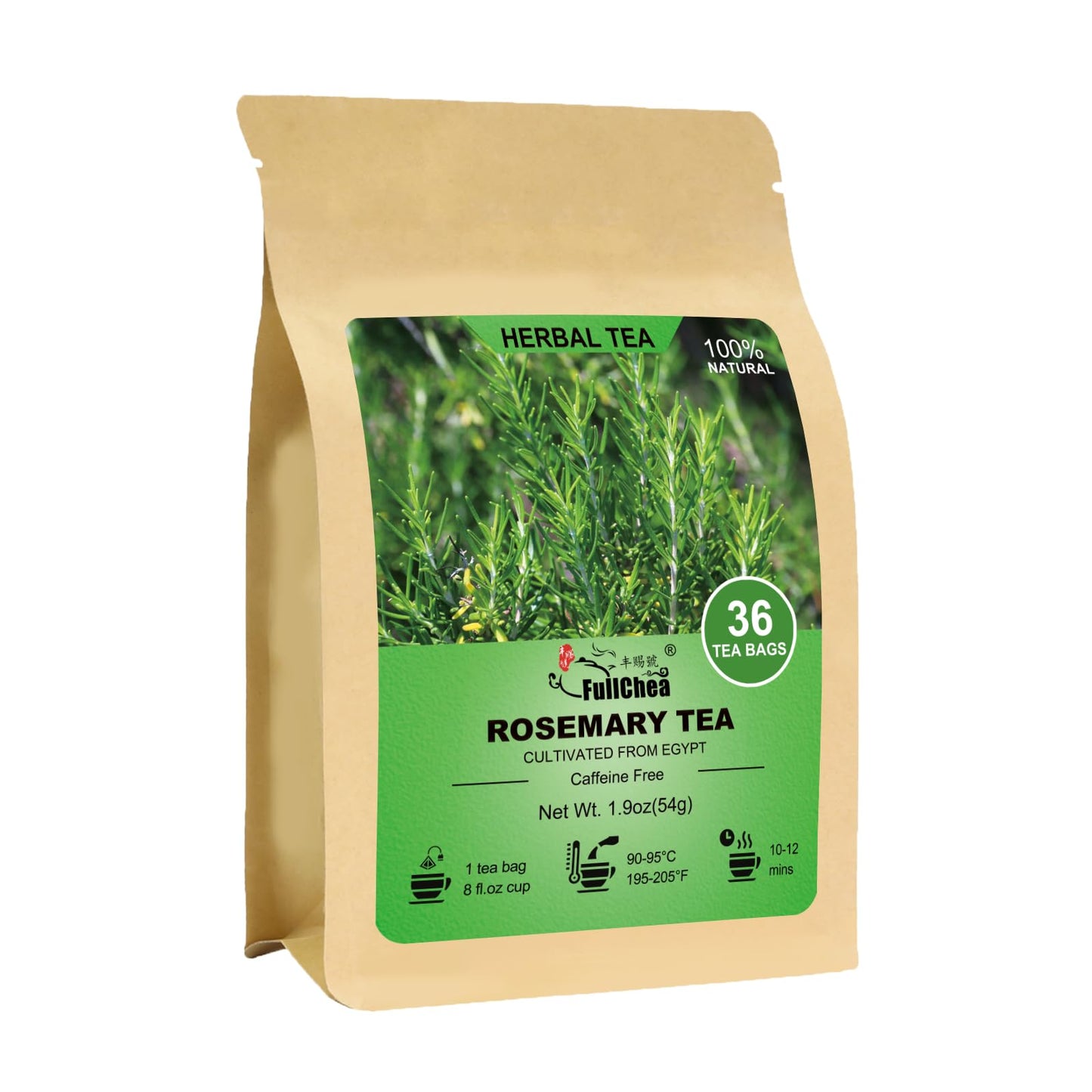 FullChea Rosemary Tea Bags - 36 Count, Non-GMO, Caffeine-free, Premium Dried Rosemary Leaves, Cultivated from Egypt