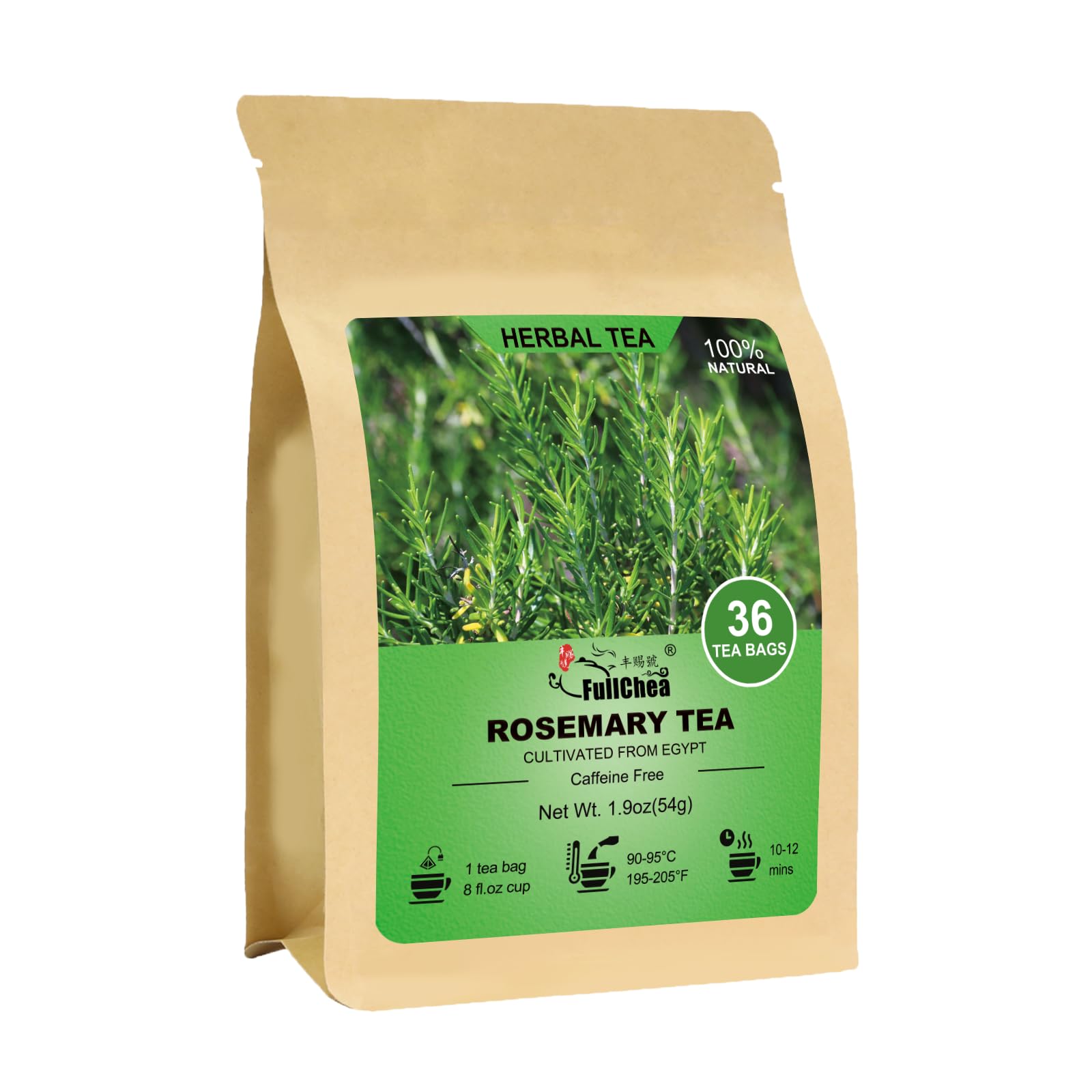FullChea Rosemary Tea Bags - 36 Count, Non-GMO, Caffeine-free, Premium Dried Rosemary Leaves, Cultivated from Egypt