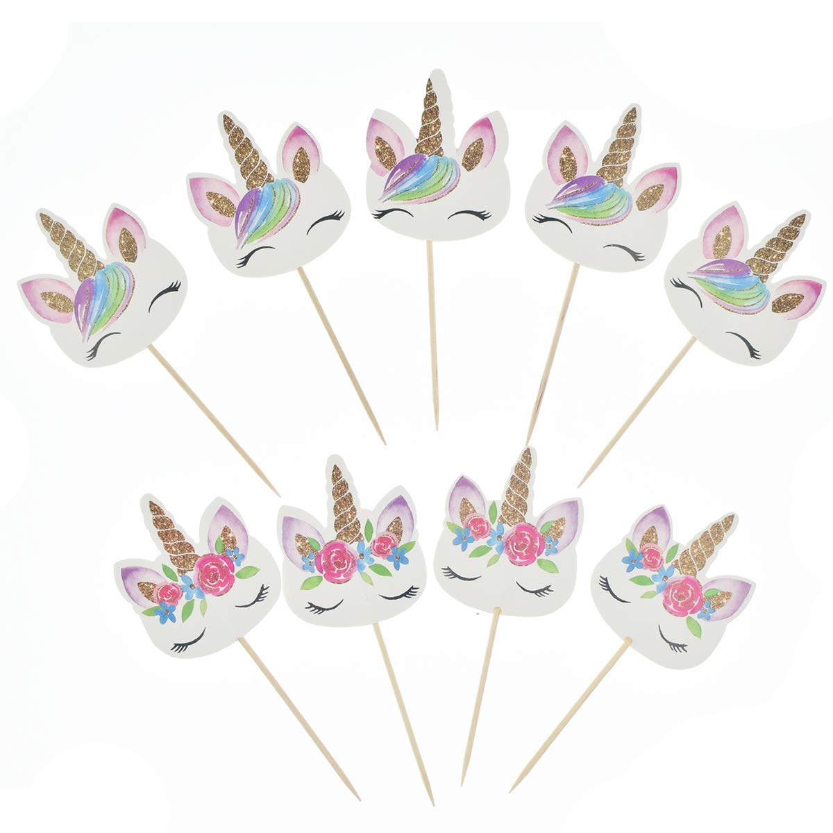 72 Pack Rainbow Unicorn Cupcake Toppers, Double Sided Unicorn Cupcake Toppers Glitter Pegasus For Cupcake Party , Wedding Decora