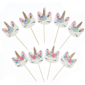 72 Pack Rainbow Unicorn Cupcake Toppers, Double Sided Unicorn Cupcake Toppers Glitter Pegasus For Cupcake Party , Wedding Decora