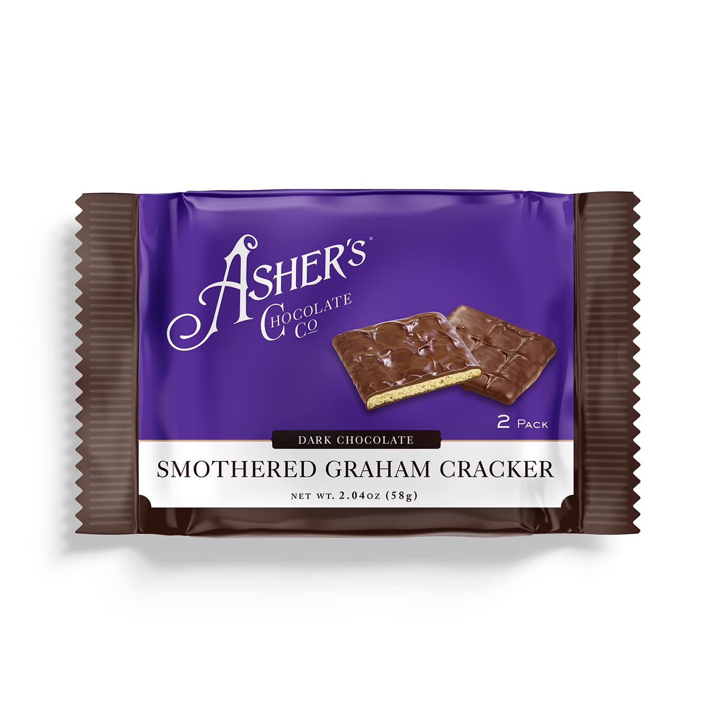 Ashers Chocolates Chocolate Covered Grahams, Gourmet Snack, Dark Chocolate, 15 Count, 2 Packs
