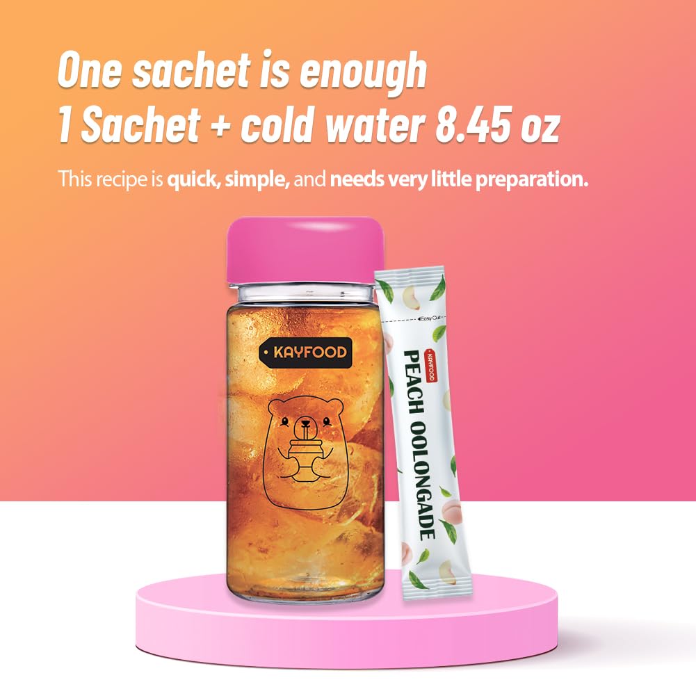 Kayfood Premium Oolong Tea & Peach Juice Powdered Mix 20 Stick Packs (3.53Oz) With Reusable Bottle, Zero Sugar Oolong Wulong Ble