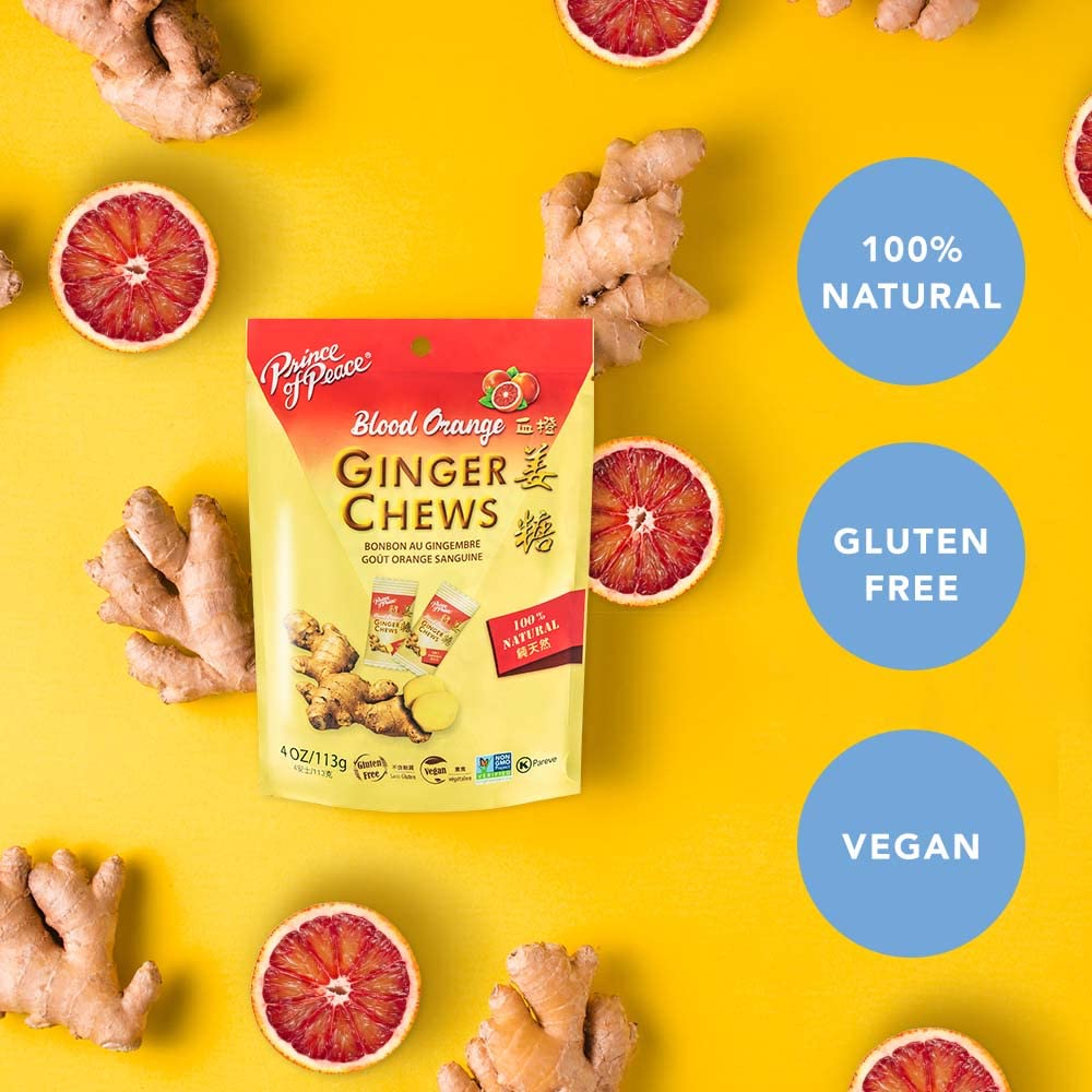 Prince of Peace Blood Orange Ginger Chews, 4 oz. - Candied Ginger - Candy Pack - Ginger Chews Candy - Natural Candy