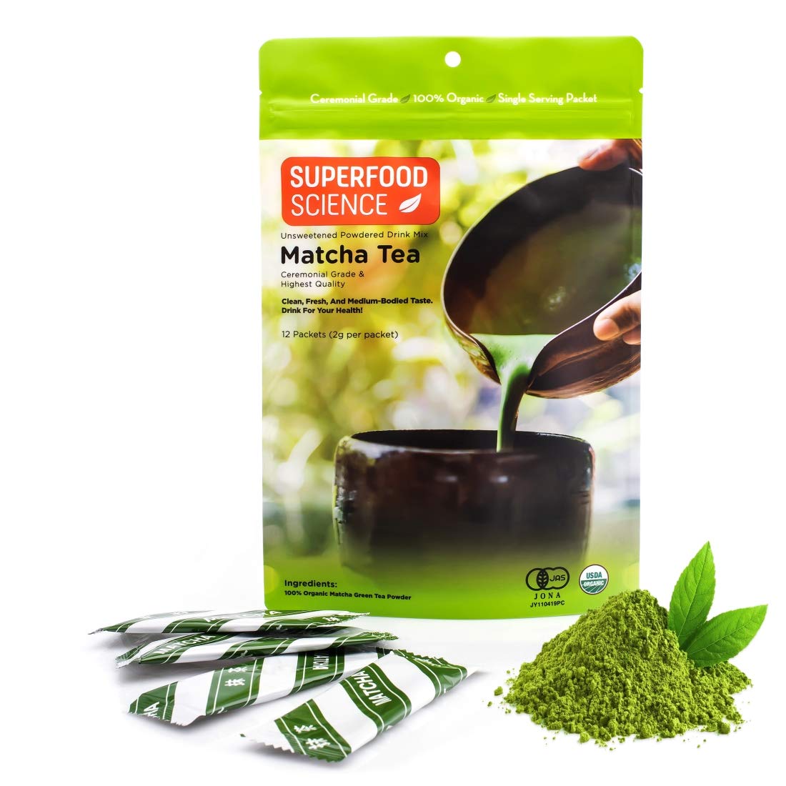 Matcha Ceremonial Grade  Pure Uji Matcha Powder Organic  12 Unsweetened Organic Japanese Tea Packets  Ecgc  L-Theanine  Chlorophyll In Green Vibrance Powder  Tasty Hot And Ice Green Tea  2 G/Packet