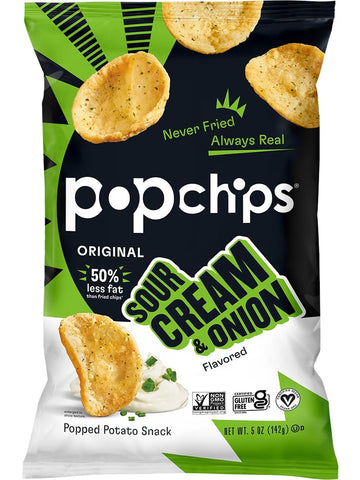 Popchips Potato Chips, Sour Cream &Amp; Onion, 4Ct 5.0Oz Share Bags, Low-Calorie And Gluten Free, Salty Snacks For Adults And Children, Kosher Snack, 130 Calories Per Serving