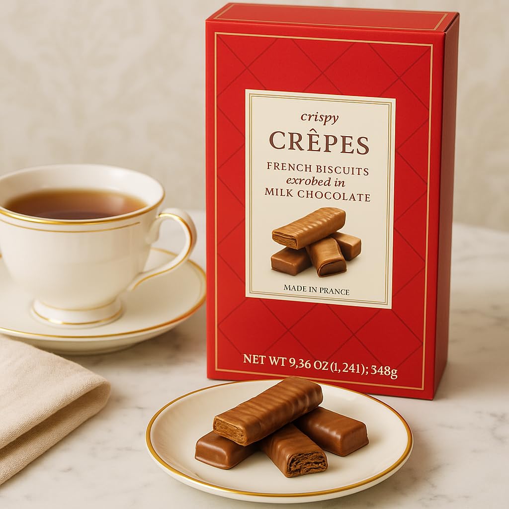 Crepes French Biscuit Gift Box Milk Chocolate Covered Crispy Crepe Cookies | Gourmet European Chocolate Biscuits Cookies In Elegant Packaging | Holiday Treat Christmas Gift