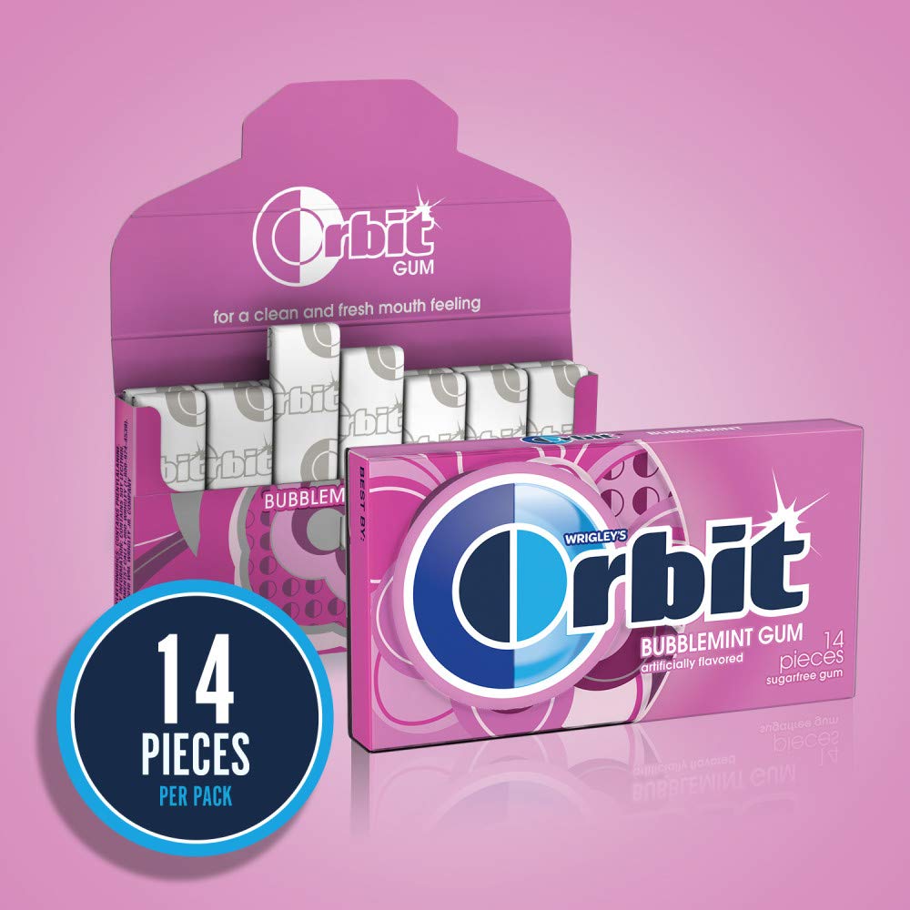 Orbit Bubblemint Chewing Gum, Sugar Free, 42 Count (3 Packs of 14 Pieces), Model 25589