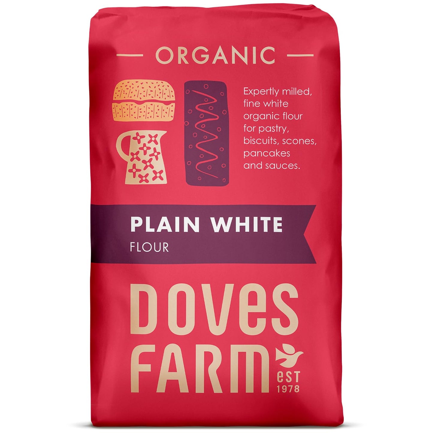 Doves Farm Organic Plain White Flour | Perfect for Pastry, Biscuits, Scones, Pancakes & Sauces | Milled in the UK | All Purpose 