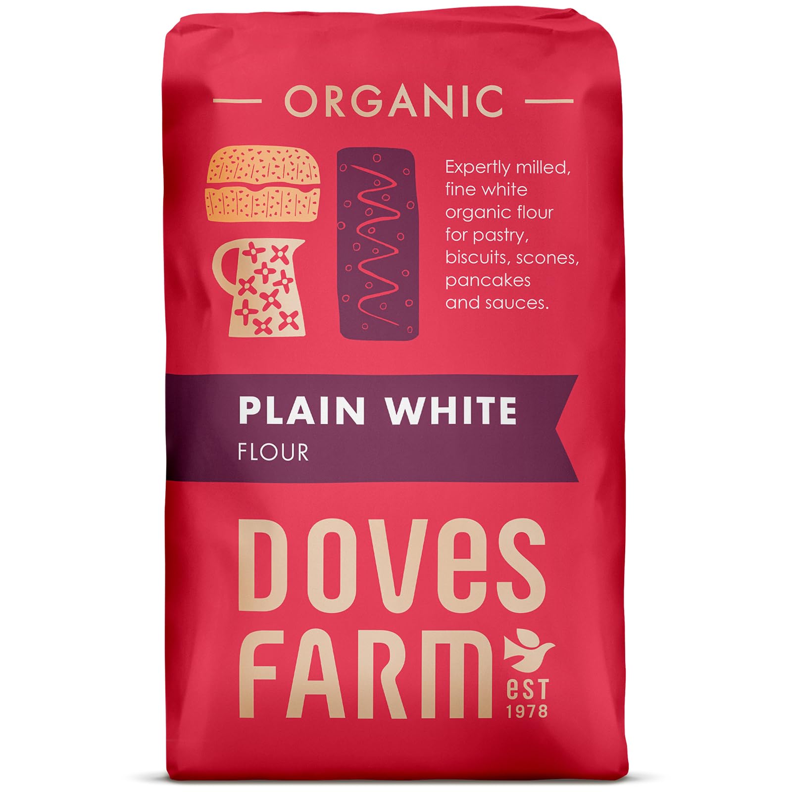 Doves Farm Organic Plain White Flour | Perfect for Pastry, Biscuits, Scones, Pancakes & Sauces | Milled in the UK | All Purpose 