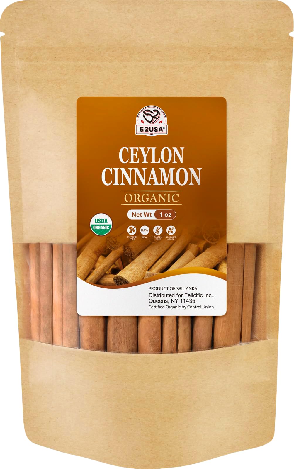 52Usa Organic Ceylon Cinnamon Sticks 1 Oz  Ceylon Cinnamon Stick Organic  Ceylon Ground Cinnamon Farmed In Sri Lanka  Non-Gmo  Cinnamon For Coffee  Baking  Cooking And Beverages