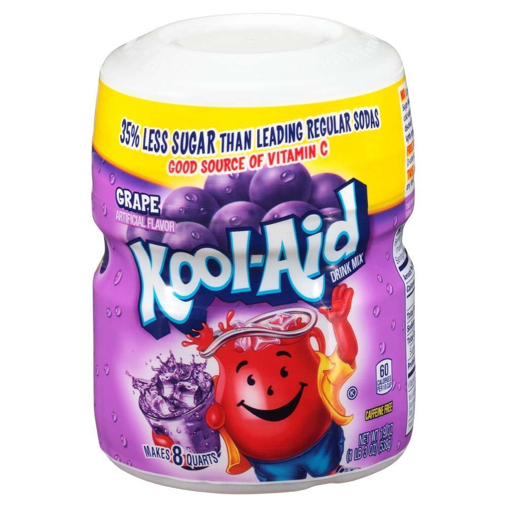 Kool-Aid Powdered Drink Mix, Caffeine Free Grape, 19 oz Canisters, Pack of 12