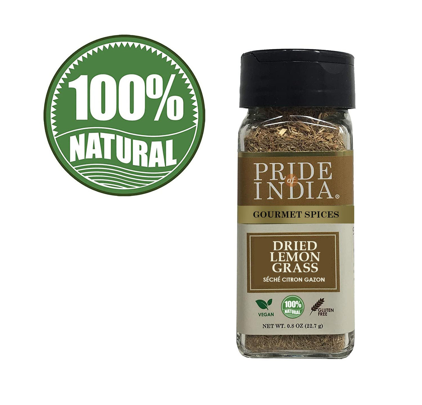 Pride Of India - Natural Lemongrass Fine Cut & Sifted - 0.8 Oz (22.7 Gm) Small Dual Sifter Jar -Certified Pure And Authentic Ind