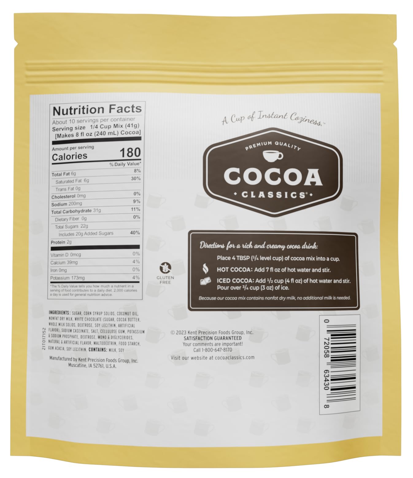 Cocoa Classics Arctic White Cocoa Mix, Hot Chocolate, Made With Nonfat Milk, Just Add Hot Water, Make Hot Or Iced Cocoa, Gluten