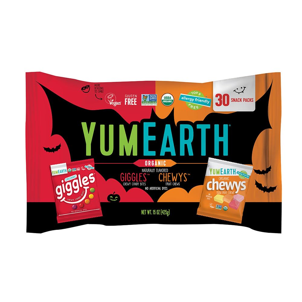 Yumearth Organic Halloween Giggles And Chewys Candy Variety Bag - Allergy Friendly (Top 9 Free), No Artificial Dyes Or Flavors, 