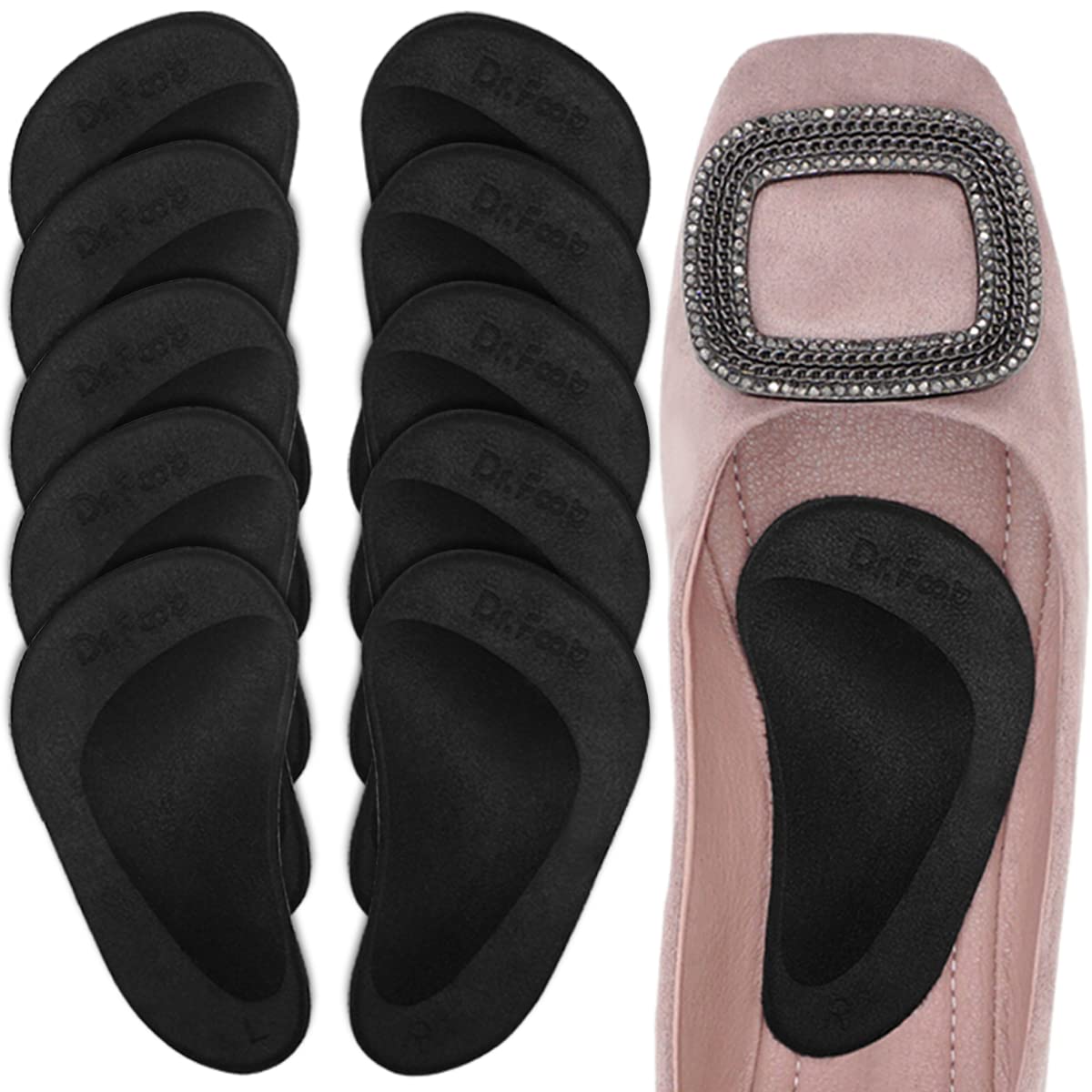 Dr. Foot Plantar Fasciitis Arch Support Shoe Insoles 5 Pairs, Thicken Gel Arch Pads For Flat Feet - Self-Adhesive Arch Cushions 