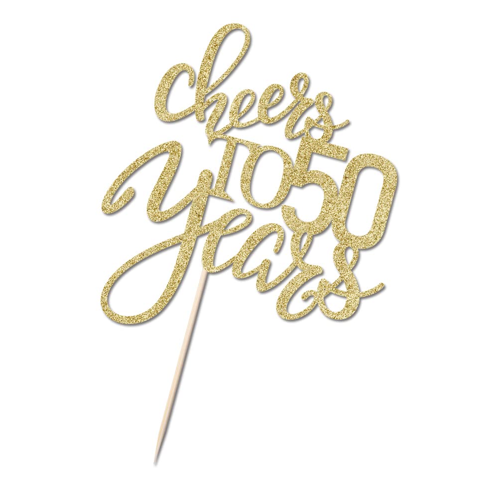 Qertesl Gold Glitter Cheers To 50 Years Cake Topper, Happy 50Th Birthday Cake Decorations,Perfect For 50 Years Cake Decorating,W