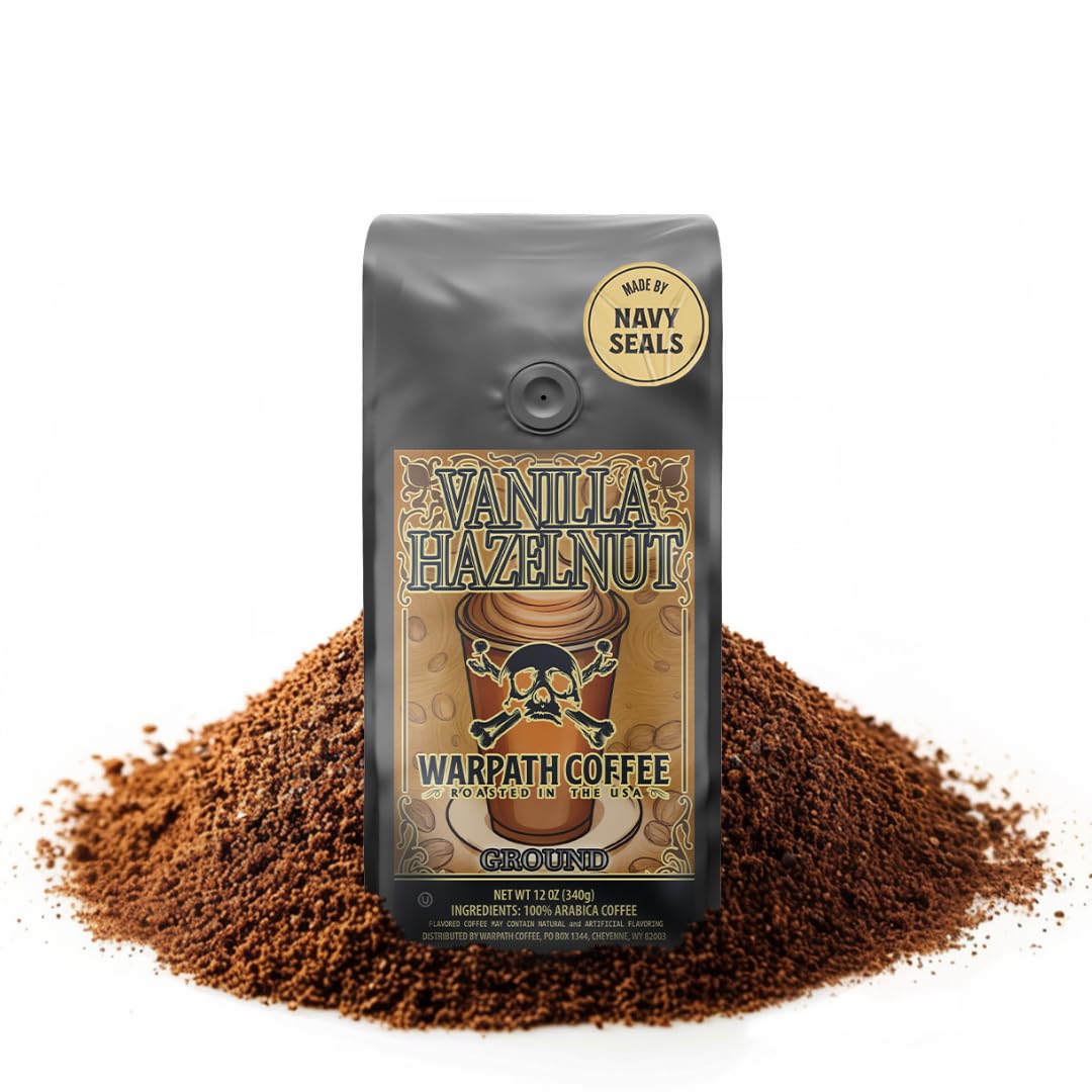 Warpath Coffee Light Roast Ground Coffee, Vanilla Hazelnut Blend, High Caffeine, 12oz
