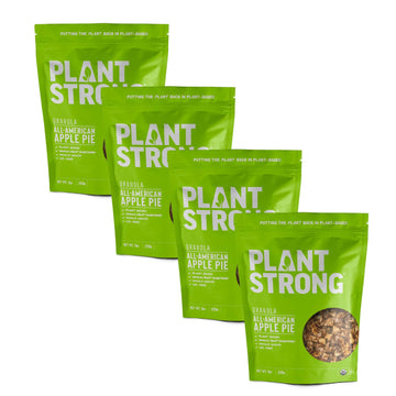 PLANTSTRONG All American Apple Pie Granola Snack Mix - Whole-Grain, Whole-Fruit Sweetened, Plant-Based, Oil Free - Pack of 4 x 9