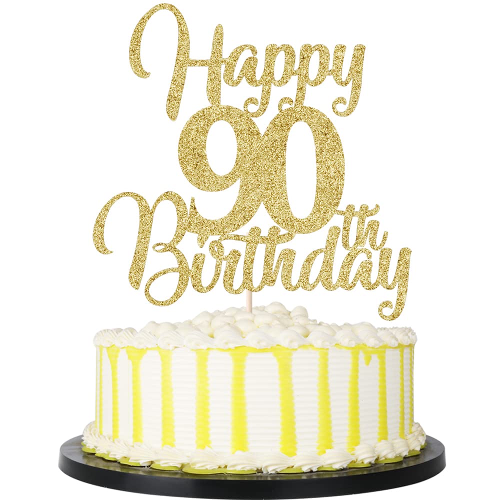 Palasasa Gold Happy 90Th Birthday Cake Topper - 90Th Anniversary Cake Topper Party Decorations (90Th)