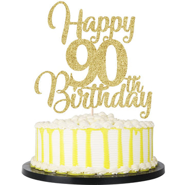 Palasasa Gold Happy 90Th Birthday Cake Topper - 90Th Anniversary Cake Topper Party Decorations (90Th)