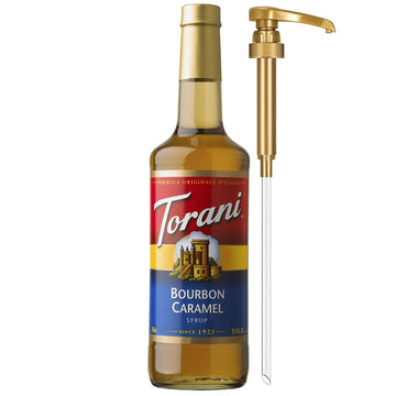 Torani Coffee Syrup, Bourbon Caramel Flavoring, 25.4 Fl Oz, Glass Bottle with Pump