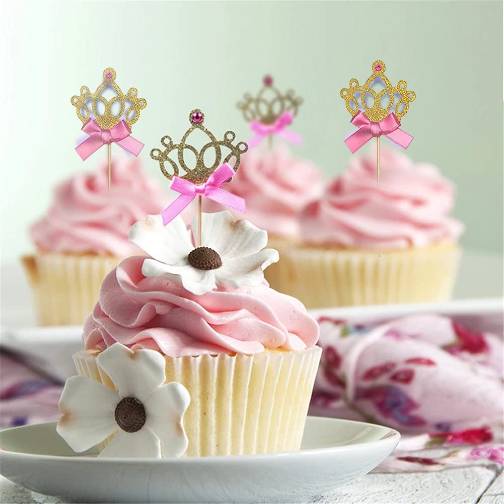 Lebery 30Pcs Gold Glitter Crown Cupcake Toppers Glitter Princess Cupcake Toppers Crown Cake Picks Tiara Cake Cupcake Toppers Cro