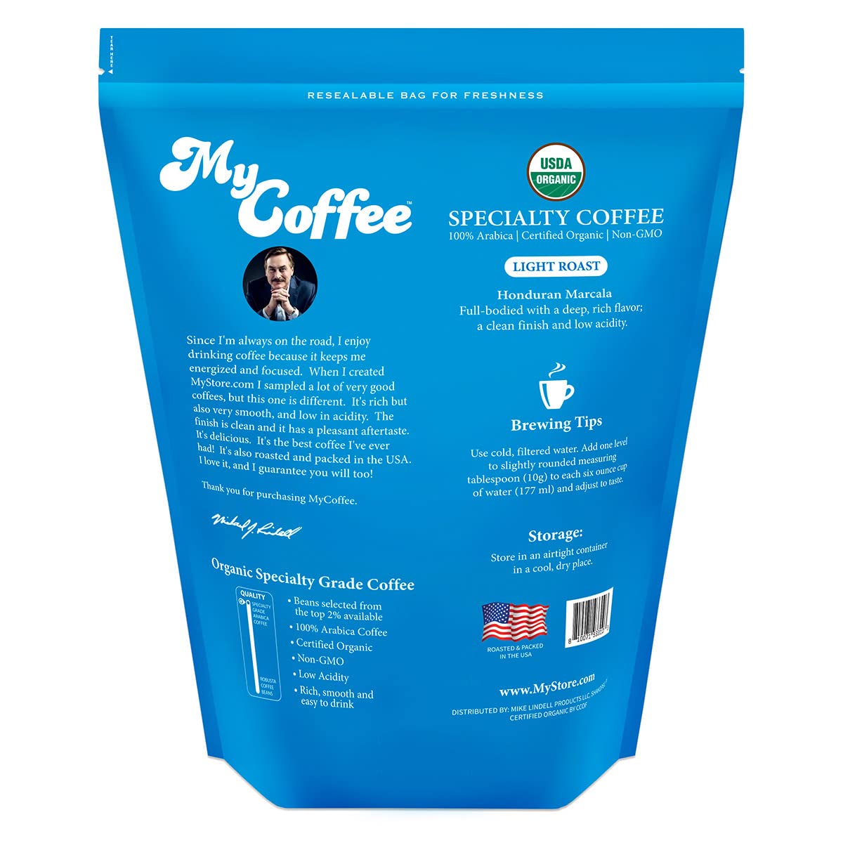 MyCoffee Organic Specialty Grade 100% Arabica Coffee - Light Roast, 32 Ounce (2LB Bag)