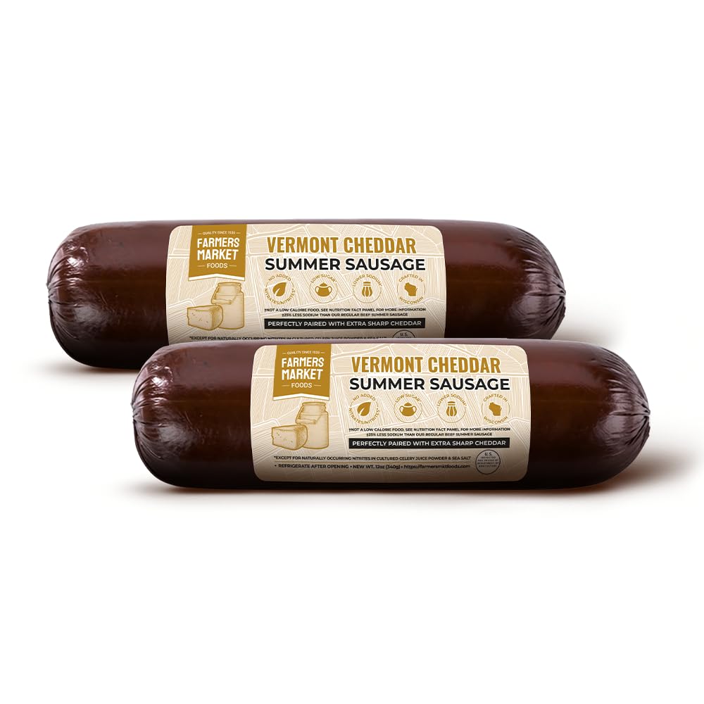 Farmers Market, Gluten Free, Keto, Paleo, Low Sodium, Zero Sugar, Summer Sausage Gift Set, 2-Pack, Vermont Cheddar