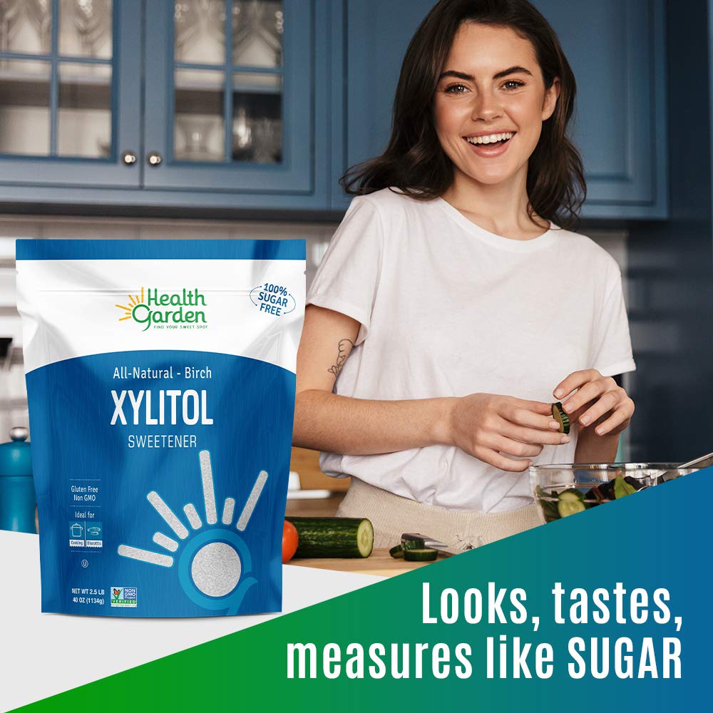 Health Garden Birch Xylitol Sweetener - 2.5 Lb Resealable Bag - Pure Birch Xylitol - Non Gmo, Kosher, And Made In The U.S.A. - Ideal Powdered Sugar Substitute - Non-Gmo Sugar Alternative
