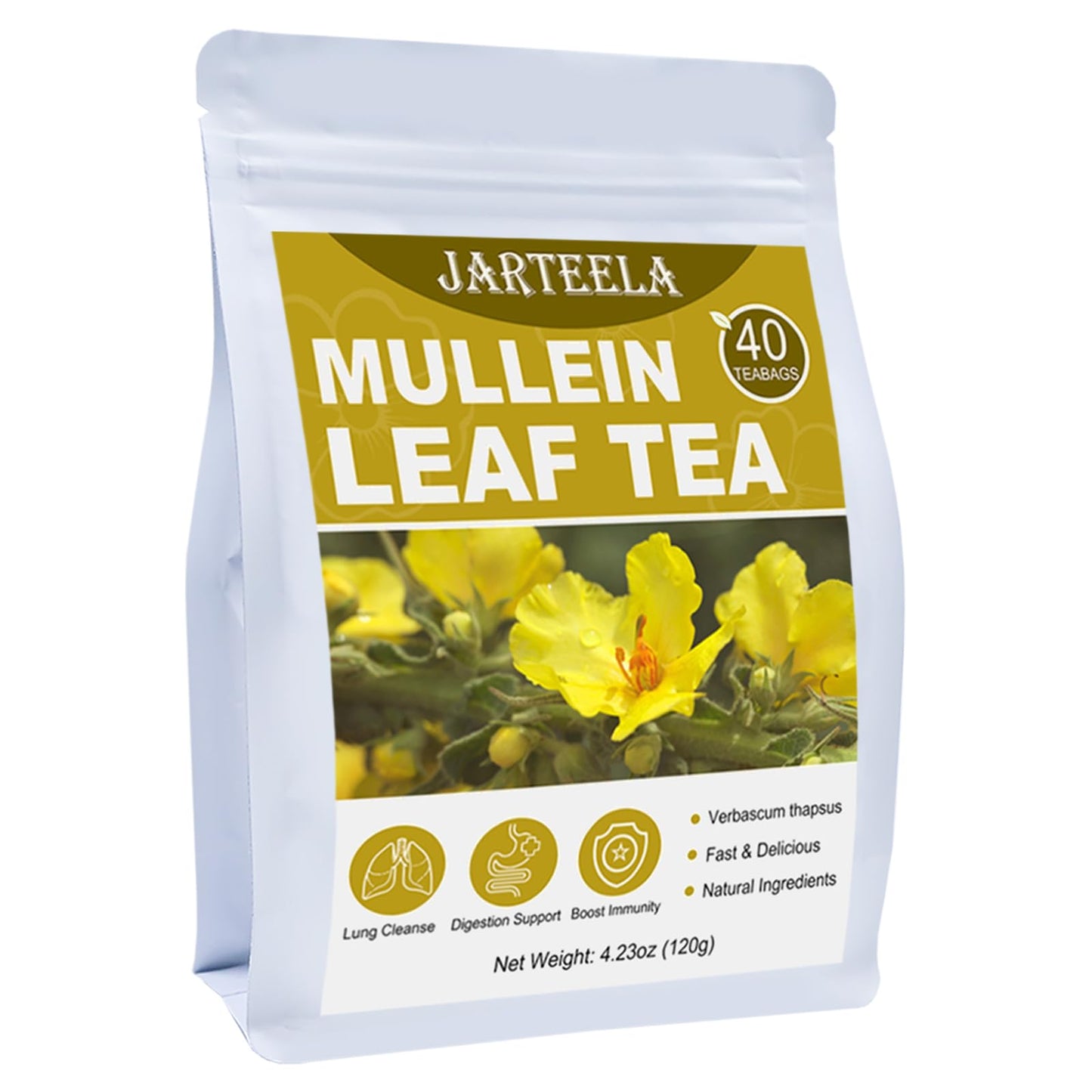 Jarteela Mullein Leaf Tea Bags - Non-GMO, Caffeine-free, 40 Count (3g/Bag)