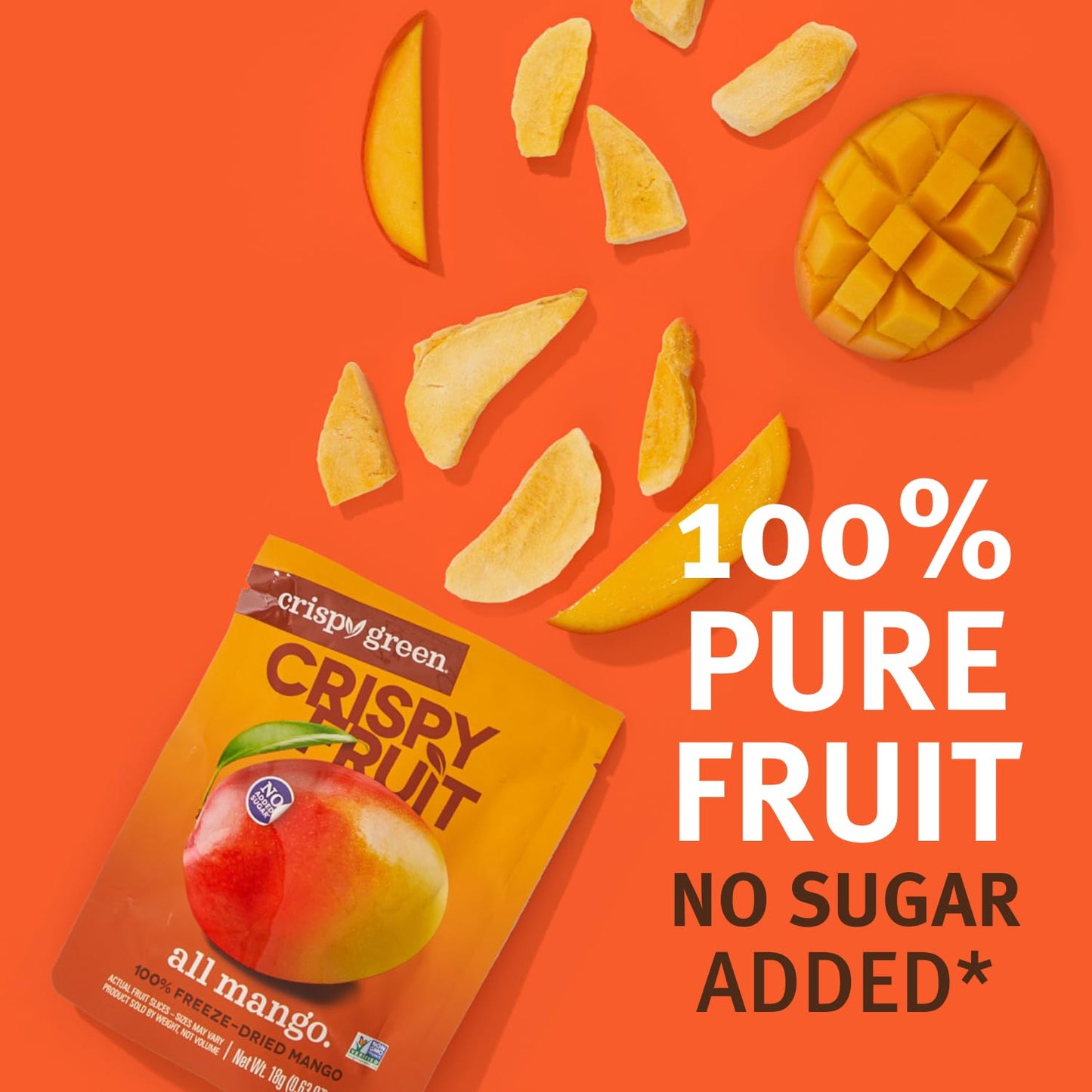Crispy Green Freeze-Dried Mango Fruit Snacks, No Sugar Added, 0.63 Ounce (Pack of 12)