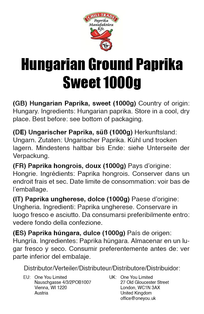 CHILI-TRADE Kft. Hungarian SWEET Paprika, 2.2 Pound (1 kg) Pack, Kalocsa Region