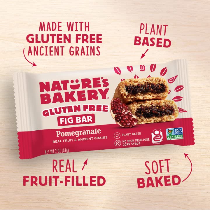 Natures Bakery Gluten Free Fig Bars, Pomegranate, Real Fruit, Vegan, Non-Gmo, Snack Bar, 6 Boxes With 6 Twin Packs (36 Twin Pack