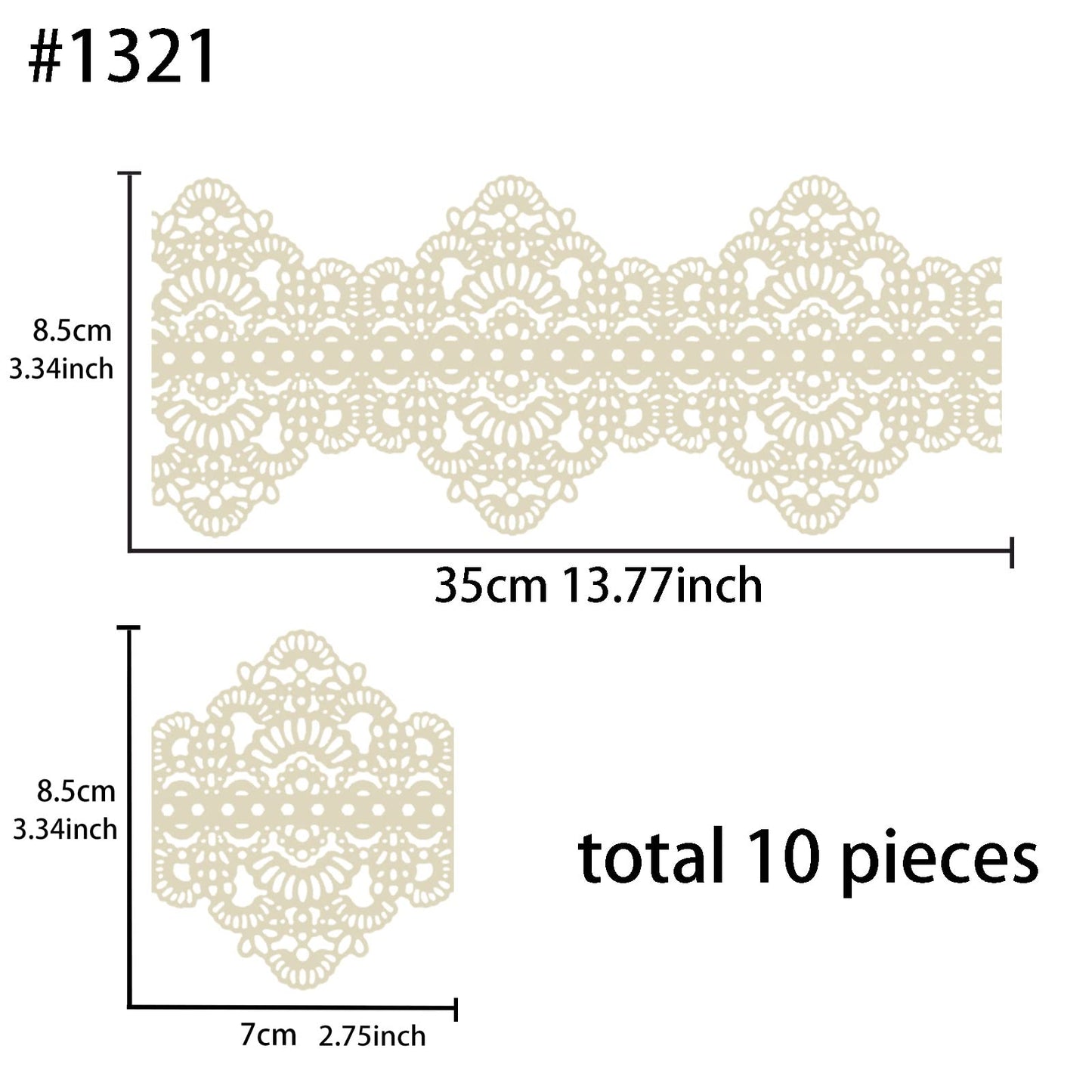 FUNSHOWCASE Edible Cake Lace Applique Set, Art Nouveau Style, Ivory White, 14-inch, 10-piece, Model 1321