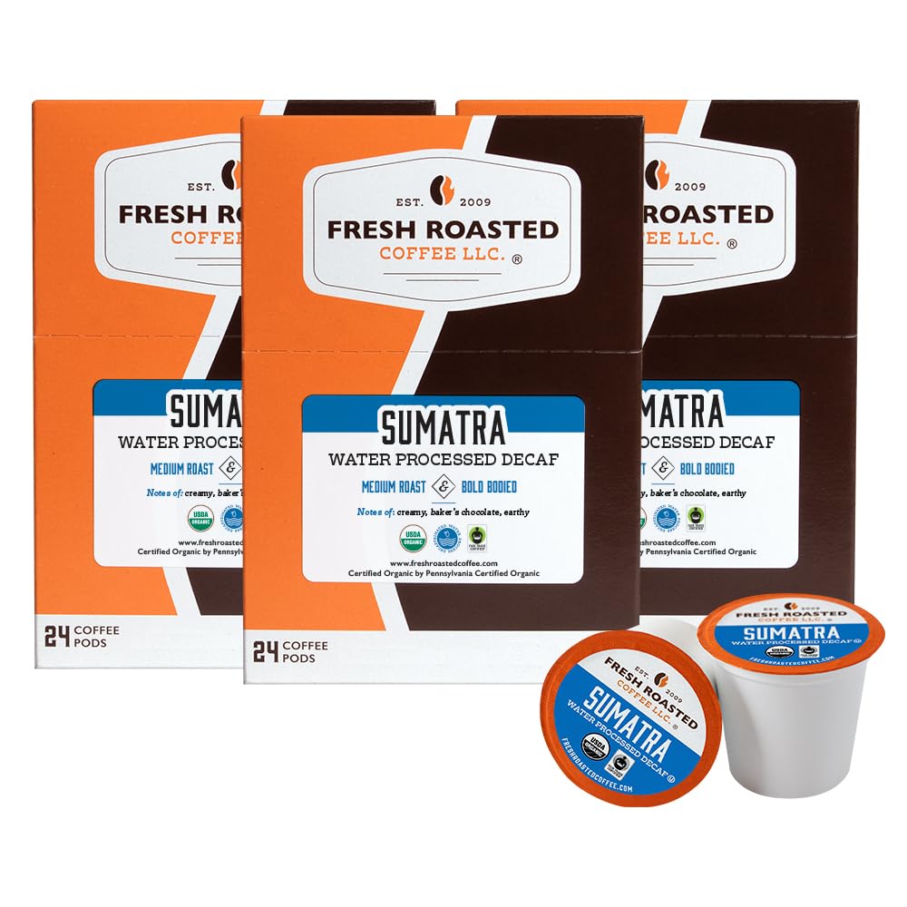 Fresh Roasted Coffee, Organic Sumatra Water-Processed Decaf | Single Origin | Medium Roast | Rfa Kosher | K-Cup Compatible | 72
