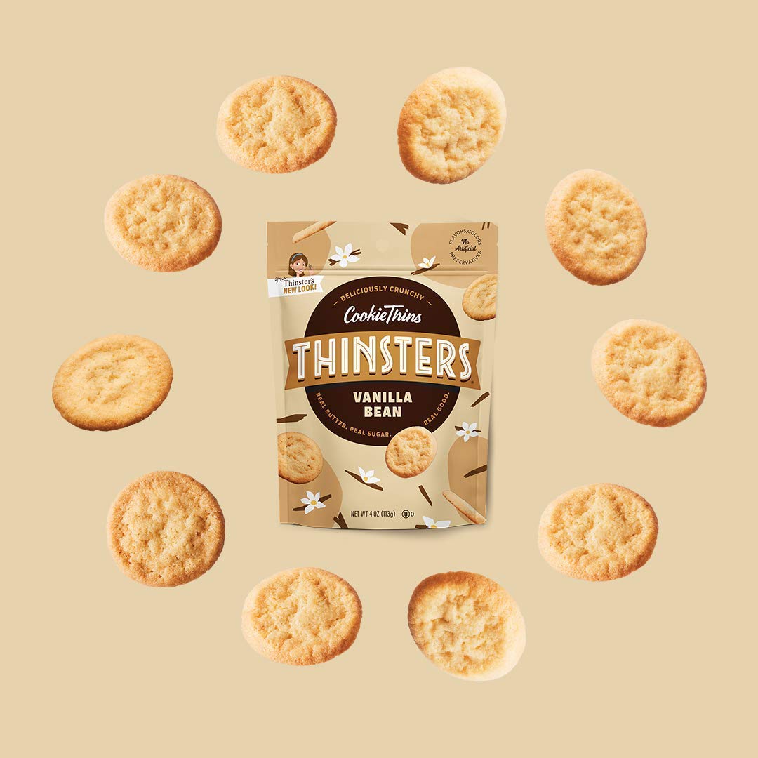 Thinsters Cookie Thins Cookies, Vanilla Bean, 4Oz (Pack Of 6), Non-Gmo, Peanut Free, No Corn Syrup, Crunchy Cookies, No Artifici