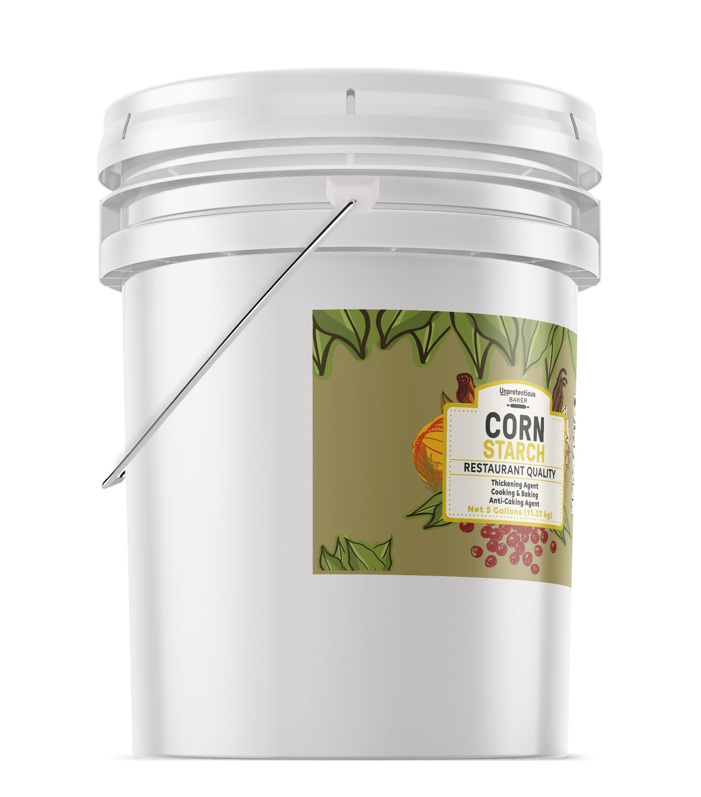 Corn Starch By Unpretentious Baker, Resealable 5-Gallon Bucket, Thickening Agent, For Bulk Baking & Cleaning Use (400 Ounces)