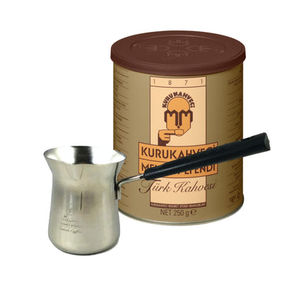 KURUKAHVECI MEHMET EFENDI Turkish Coffee, Cezve Set, Roasted Ground,Rich Aroma, Turkish Coffee Set, Original Taste Since 1871 (8