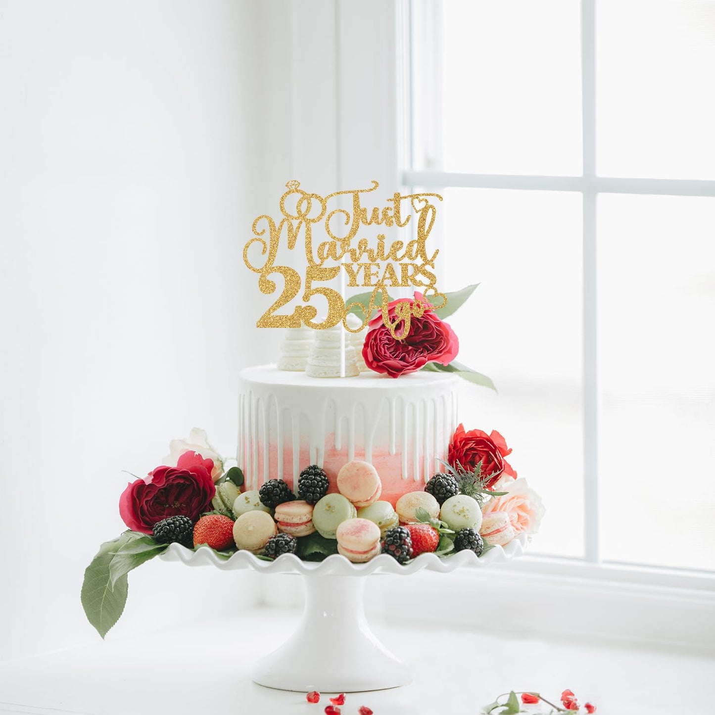 Just Married 25 Years Ago Cake Topper, Cheers To 25 Years, Blessed & Loved, 25Th Anniversary, Wedding 25Th Anniversary Party Dec